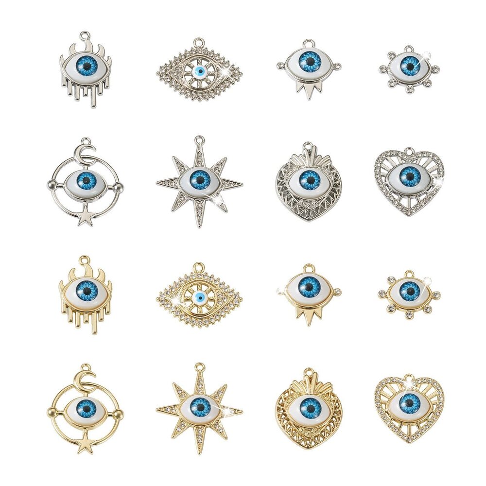 1770 Beadthoven 32pcs Alloy Enamel Evil Eye Charms Crystal Rhinestone Evil